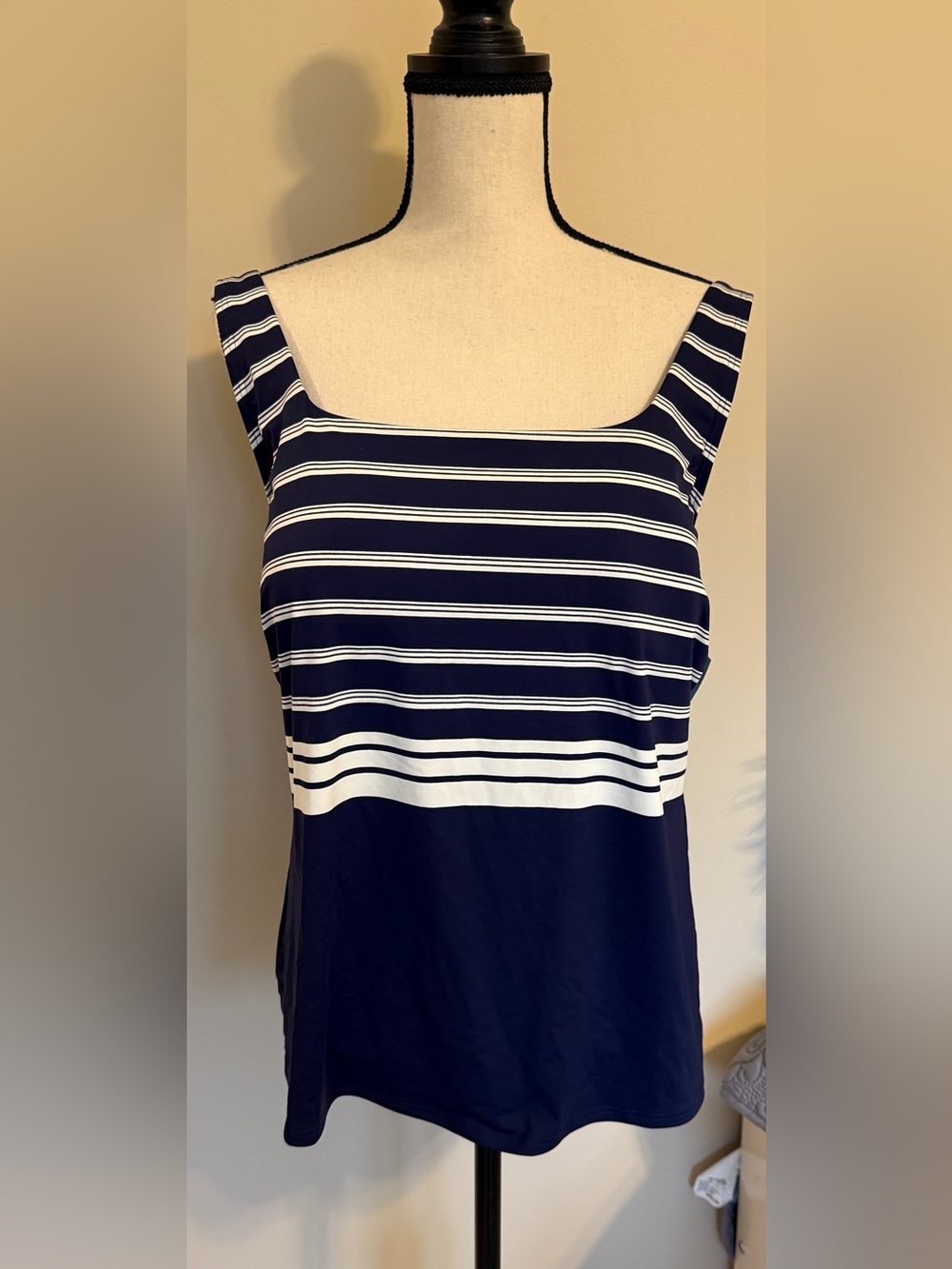 Lands End Chlorine Resistant Square Neck Underwire Tankini Swim Top Navy 18W - Picture 4 of 11